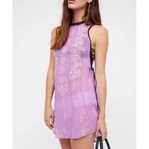 FREE PEOPLE Sunset Kisses Top Small Purple Floral Embroidered Whimsygoth